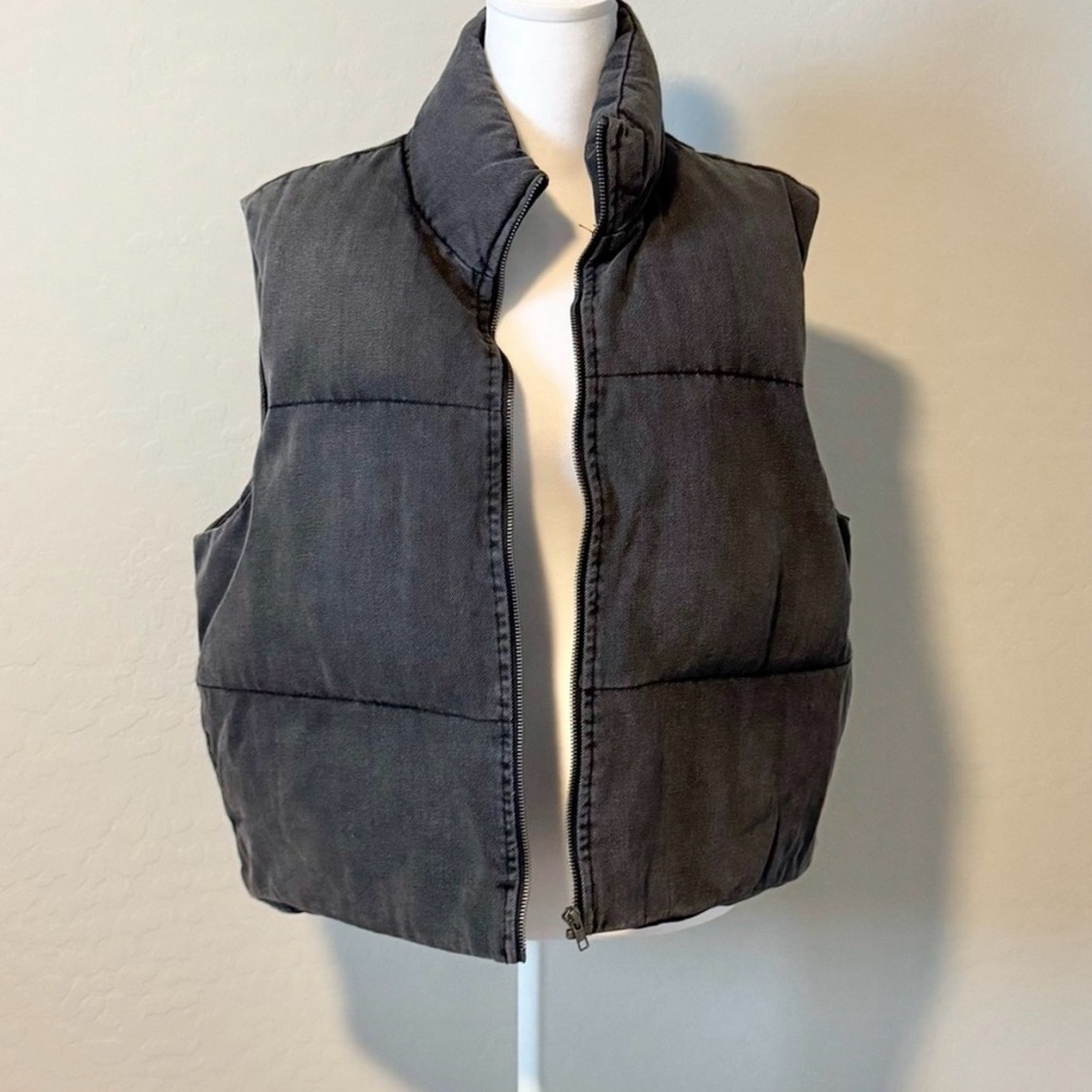 Khaki & Blue gray denim puffer vest